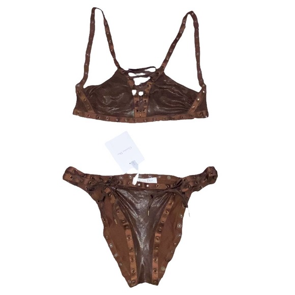 *SOLD* NWT Galliano Christian Dior VTG 2003 Brown Faux Leather Lace Up Bikini - Picture 5 of 12